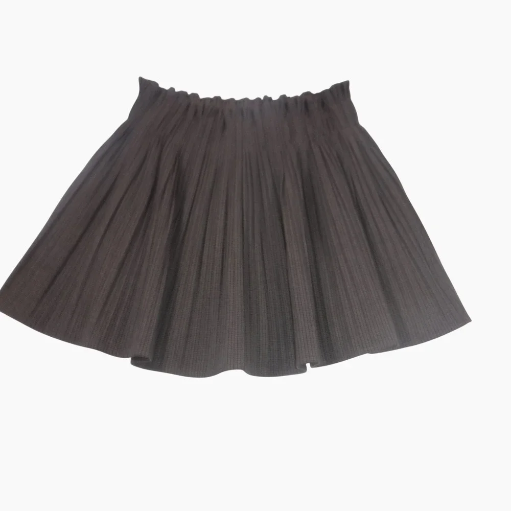 Zara Woman Brown Micro Check Pleated Paperbag Waist Mini Skirt Large - Picture 9 of 11